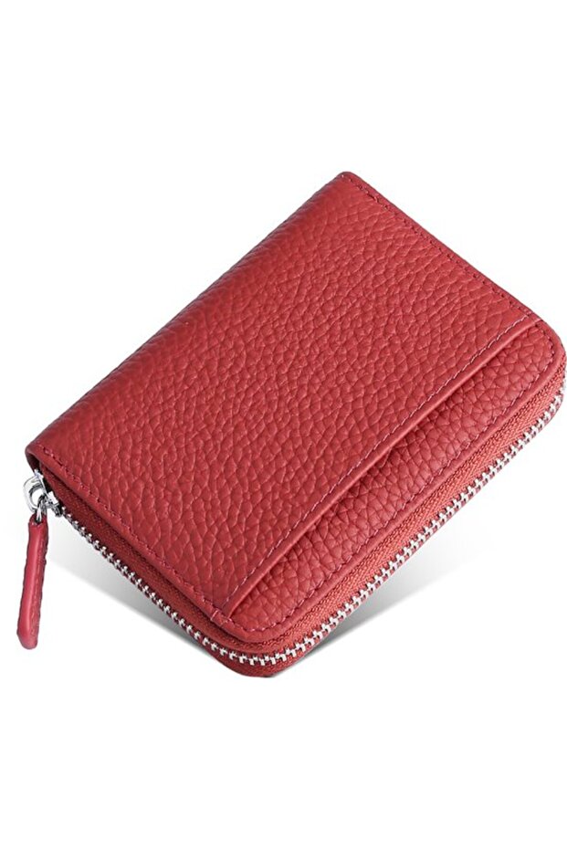 Women's zippered wallet genuine leather RFID slim compact.