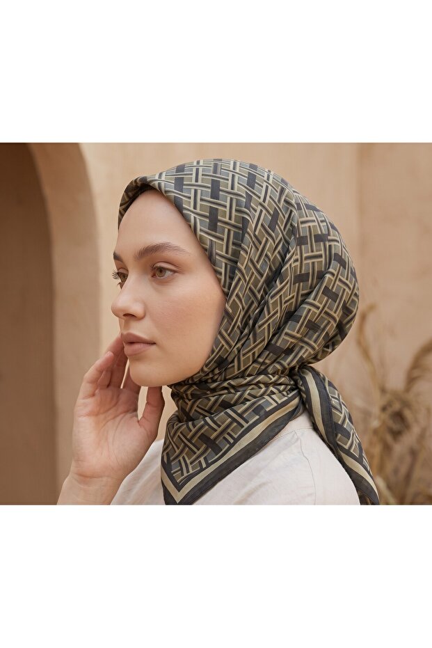 وشاح قطني غير لامع بنمط محبوك لا نهائي مقاس 90×90 سم