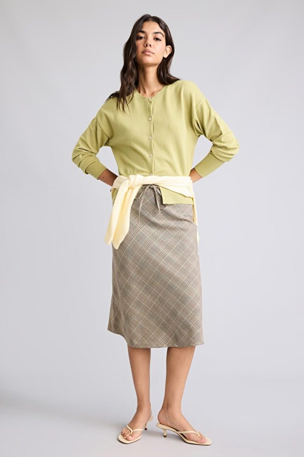 Pencil Checkered Regular Waist Midi Skirt I2955Ax26Au