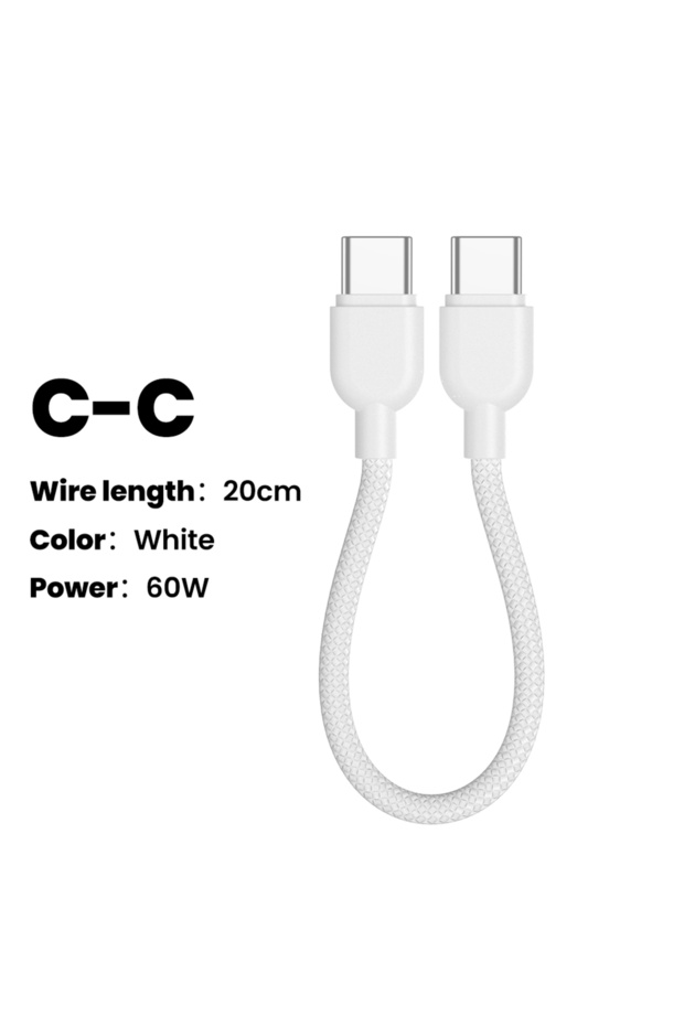 Type-C to Type-C WHITE 60W PD Type C to Type C Fast Charging Cable Power Bank Keychain Short Data Ch