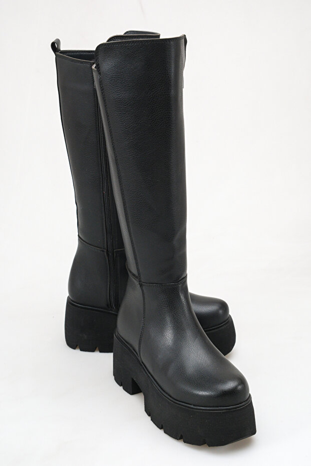 Women's Daily Flat High-Sole Florence Black Rustic Wedge Heeled Boots