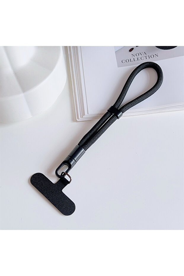 black Fashion 360° Rotate Buckle Adjustable Phone Lanyard Self-Locking Durable Short Cord For Phone