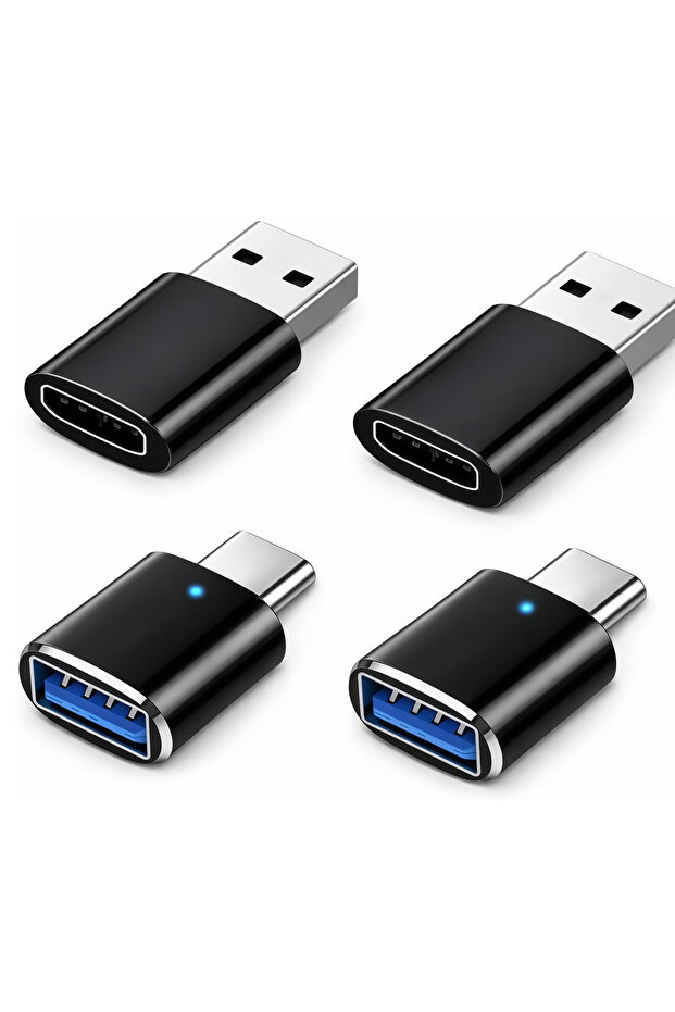 mixed 4pcs black USB C to USB Adapter 4 Pack – Dual Adapter Set with 2 USB-C to USB-A & 2 USB-A to U