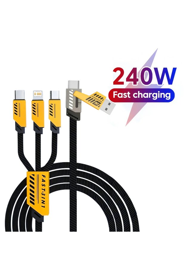 1.2M 240W Multi Charging Cable 1.2m 3 In 2 Port Fast Charge Cord Compatible Type-C Micro USB Mobile