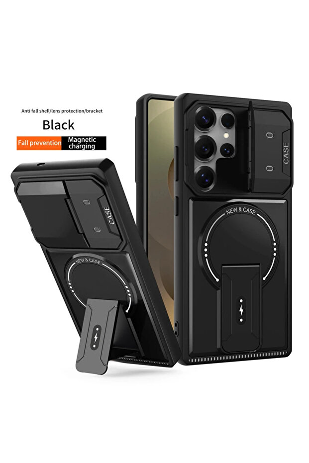 Galaxy S23 Ultra Black Full Lens Protection Fold Stand Magnetic Phone Cases For S26 S25 S24 S23 S2