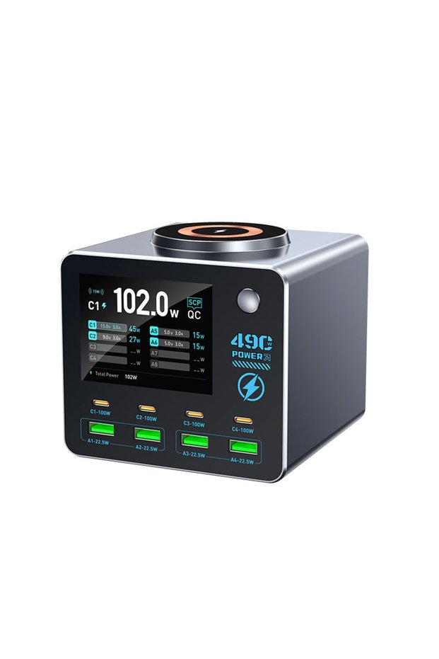 EU black New 140W Smart Digital Charger, Wireless Charger, Multi-Port Charger (4C4A) for Smartphones