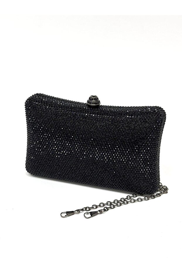 Women's Exclusive Luxury Stone Black Evening Dress Clutch Chain Strap Hand Wedding Engagement Evening Bag