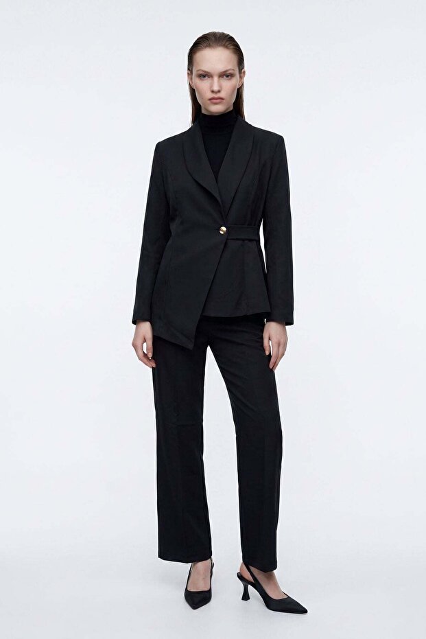 Double-Breasted Closure Blazer Jacket Trousers Woven Bottom - Top Set
