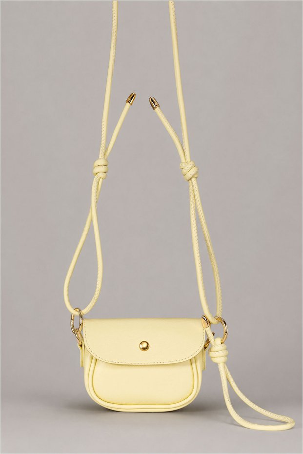 Yellow Covered Micro Women's Shoulder and Crossbody Bag – Adjustable Drawstring Strap, Gold Metal Detail