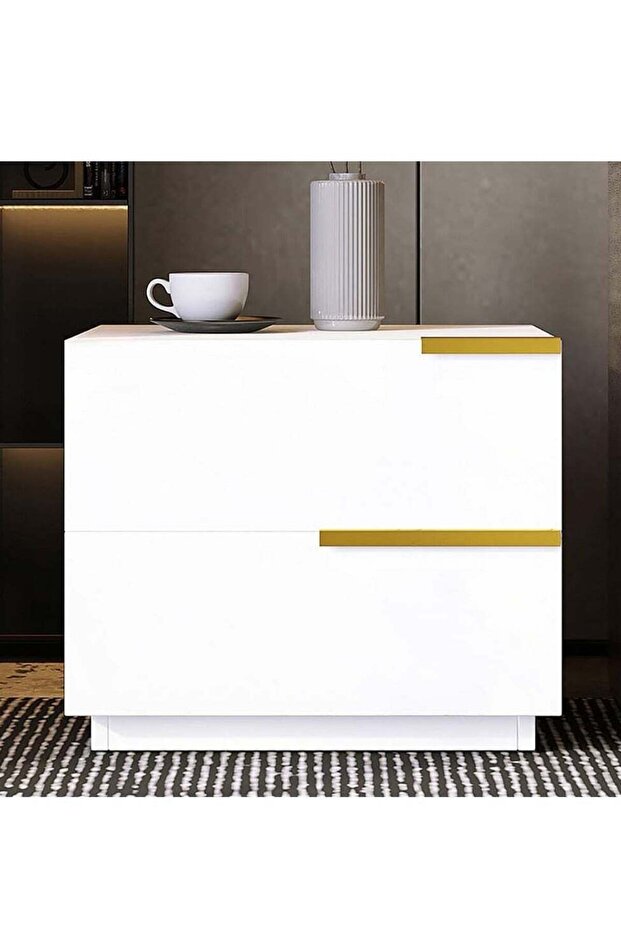 Modern Bedside Table Bedside Cabinet Nightstand with 2 Drawers and Spacious Countertop for Bed Side Sofa Bedroom Living Room(White 50×42×60CM)