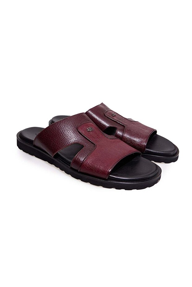 Burgundy Color Genuine Leather Men's Slippers