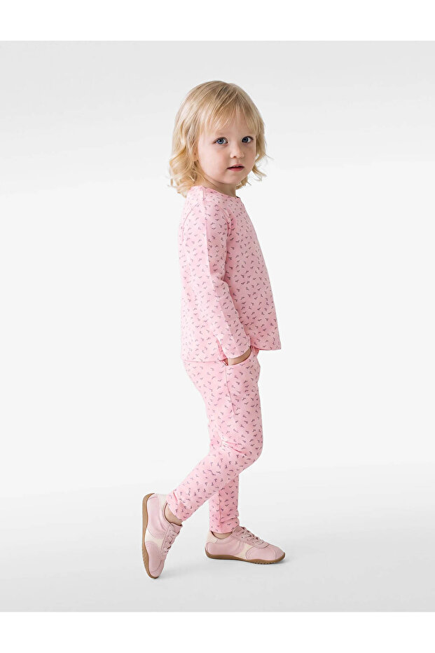 Cotton Patterned Pink Baby Girl Leggings 7Wmg40043Ak