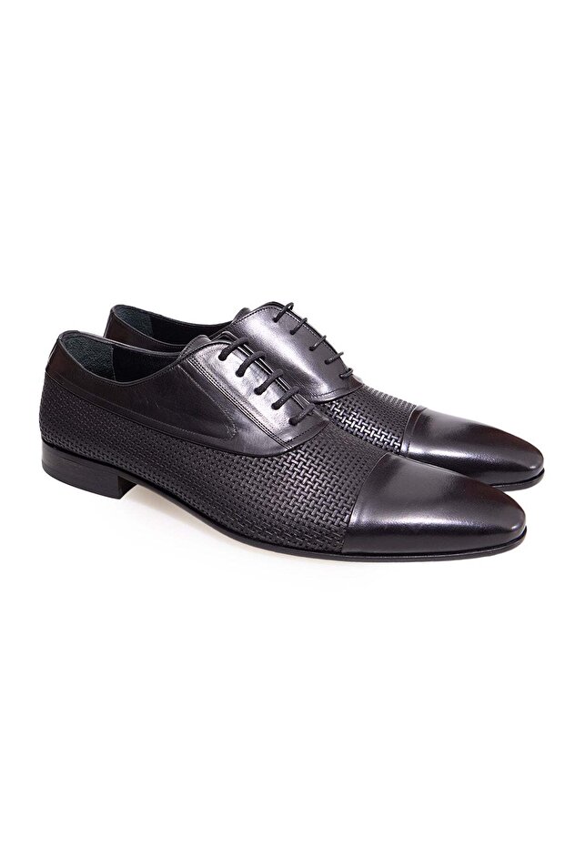 Black Color Lace-Up Genuine Leather Men's Shoes