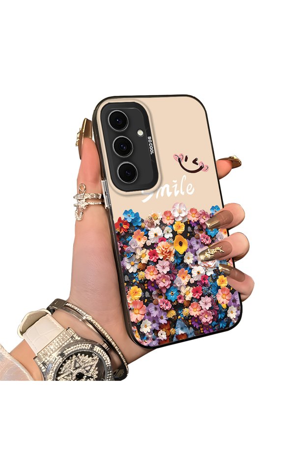 Samsung Galaxy S24 Fe Compatible Silicone Edge Hard Back Case Couple Phone Case with Floral Pattern