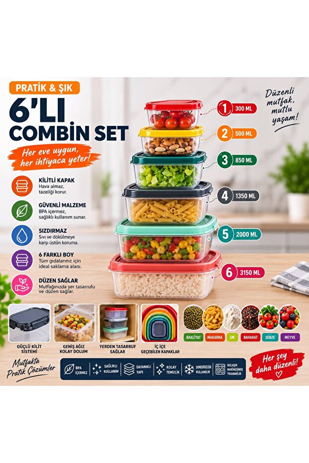 6 COMBİN SET SAKLAMA KABI