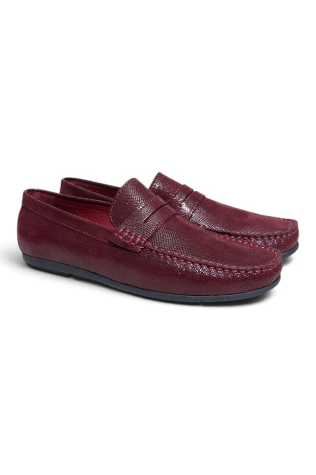 Bordo Coco Suede Bordo Color Laceless Genuine Leather Men's Shoes