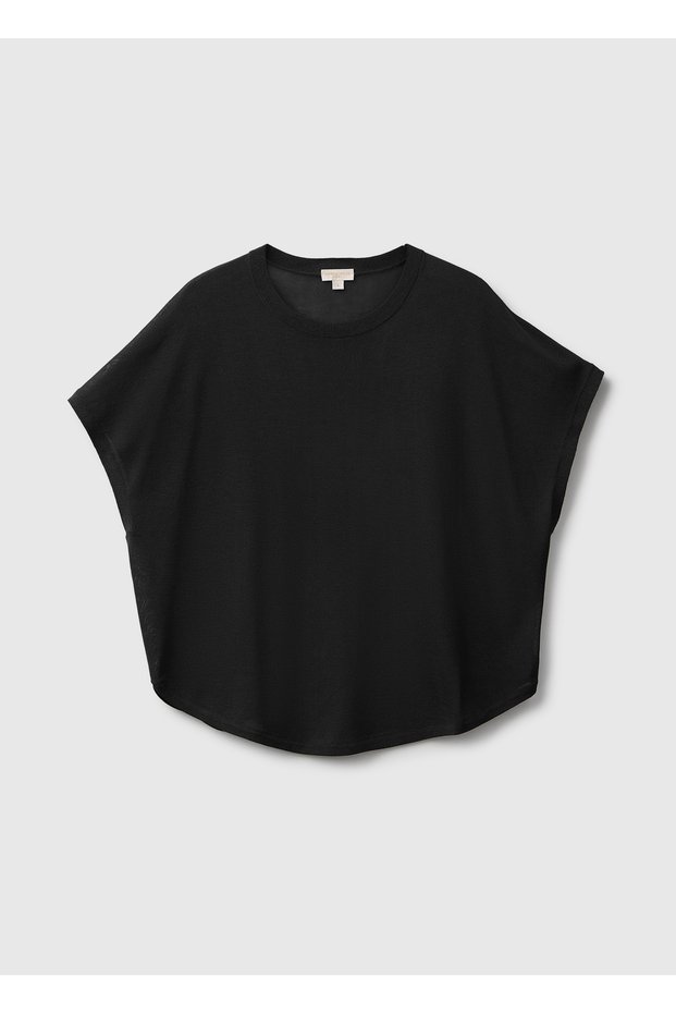 Women's Black Viscose Blend Oversize Short Sleeve Crew Neck Sweater