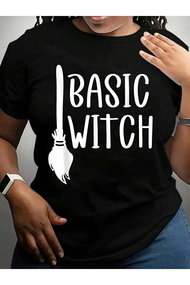 تي شيرت بطباعة جرافيكية سوداء بتصميم عصا الساحرة المضحكة من Basic Witch Broomstick Funny Witchy Vibes Mom Halloween