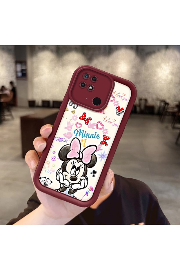 حافظة هاتف سيليكون متوافقة مع هاتف Xiaomi Redmi 10C، حافظة حماية للكاميرا بنمط ميني، حافظة هاتف من السيليكون باللون الأحمر الداكن
