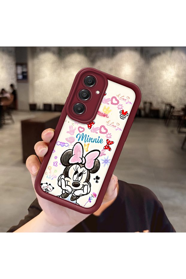 Samsung Galaxy A16 Compatible Case Camera Protector Minnie Pattern Burgundy Lover Couple Silicone Phone Case