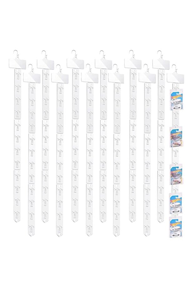 12 PCS Hanging Merchandise Strips with Hooks, SYOSI Plastic Display Strips for Retail with Label Header, Retail Merchandisers Rack Display for Car Models, Snacks, 25 x 3 Inch