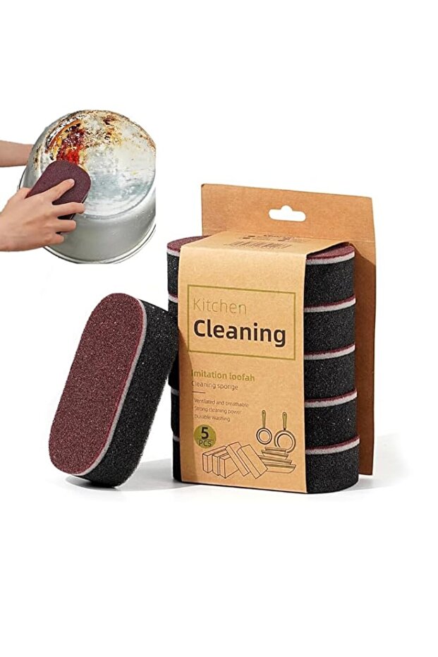 5 Pcs Double-Sided Heavy Duty Sponge Cleaning Brush Set for Kitchen, Dishwashing, Rust & Tough Dirt Removal, Pot Bottom Scrub Brush, Durable Multi-Purpose Dirt Eraser
