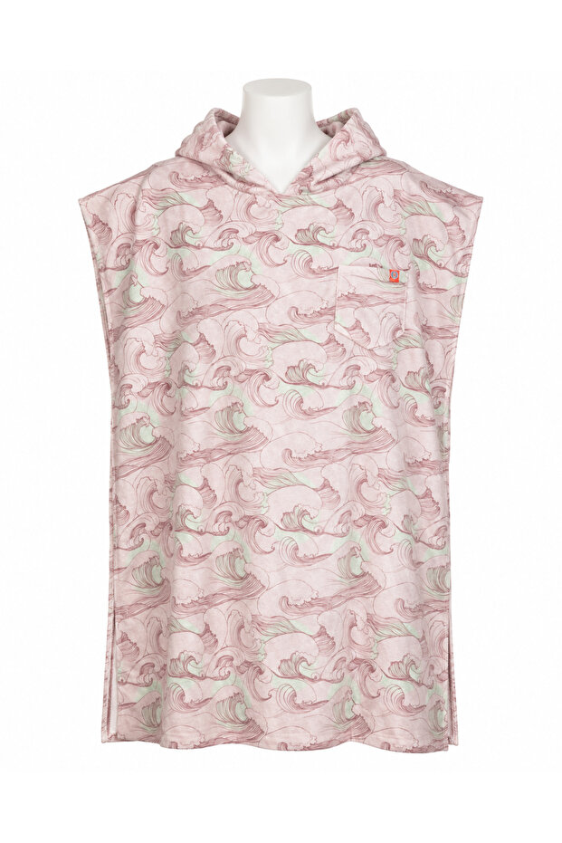 Printed Towel Poncho, 80x100 Oversized Beach, Pool, and Post-Shower Towel—Pink Wave Pattern—has a defect