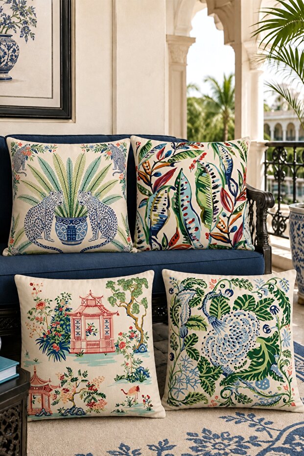 Leopard and Flower Patterned 4-Piece Throw Pillow Cover Set