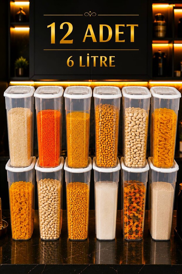 12 Pieces 6 Liter White Food Storage Container Pantry Box Set of 6 Luxury Stylish Box White