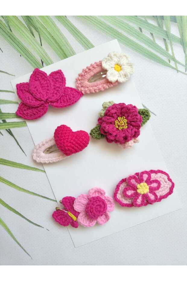 Back to School Handmade Set of 6 Organic Knitted Hair Clips Pinterest Models Hair Accessories Suitable for All Age Groups
