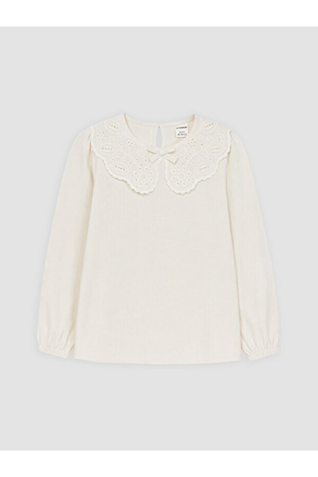 Bebe Roba Collar Embroidered Long Sleeve Girl's T-Shirt from Uzg Store for Style Enthusiasts