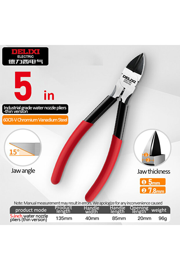 5 in-Thin DELIXI ELECTRIC Nozzle Pliers Electronic Pliers Industrial Scissors Diagonal Pliers,for C