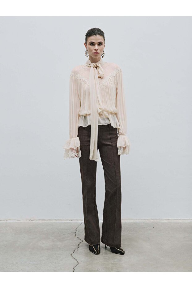 Scarf Collar Lace Detailed Blouse