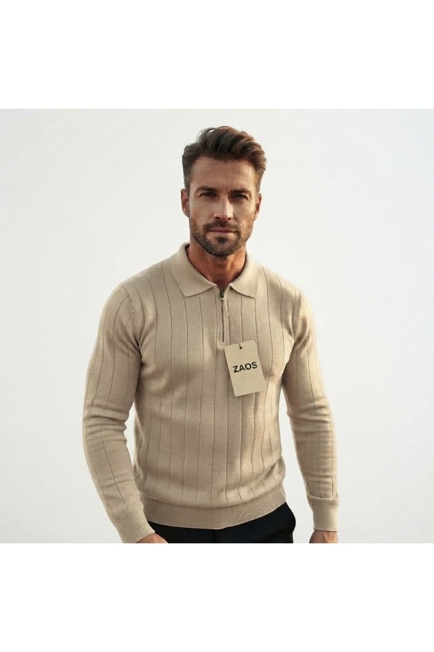Men's Long-Sleeved Basic Polywool Knitwear Sweater Regular Fit