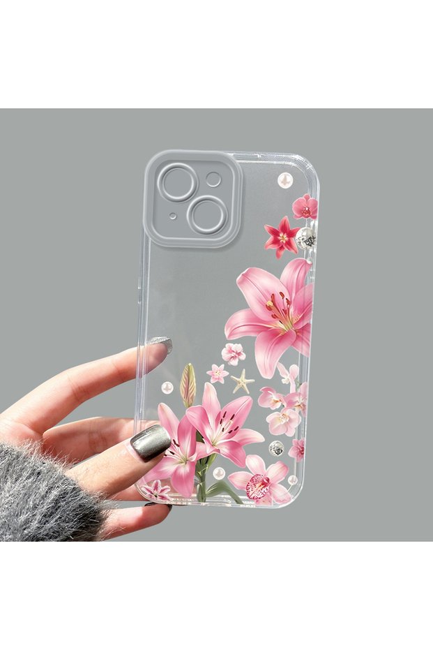 iPhone 14 Compatible Camera Protected Anti-Shock Aesthetic Print Patterned Transparent Silicone Case