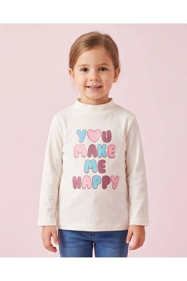 Girls White Printed T-Shirt