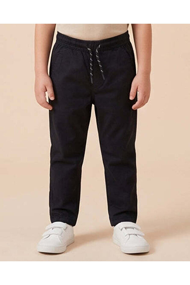 Boys Black Pull-On Twill Trousers