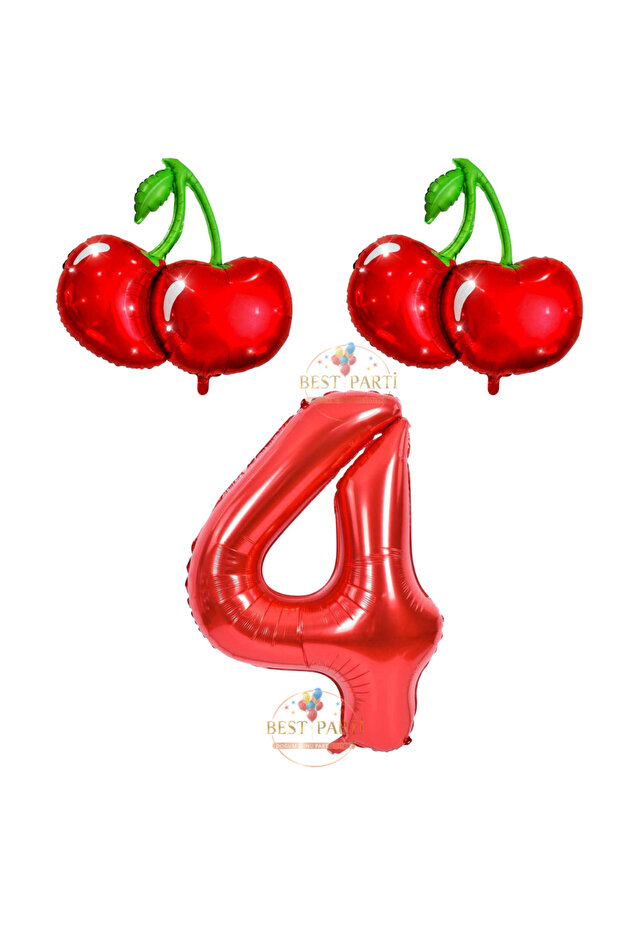 Best Cherry and Red Number Themed Foil Balloon Set Age-4