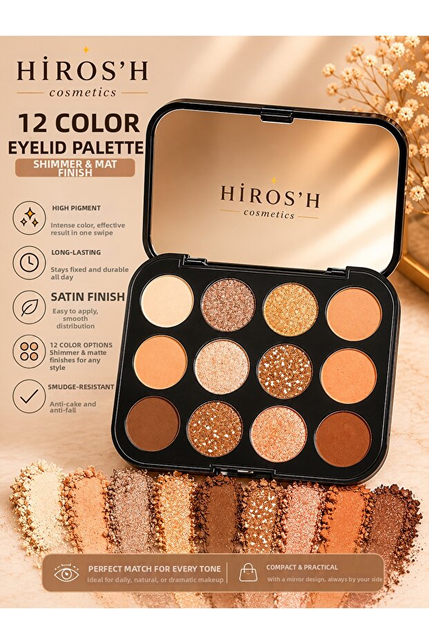 12-Piece Eyeshadow Palette Intense Pigment Shine and Matte in One