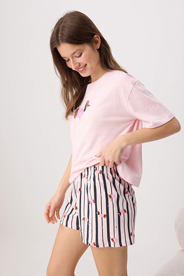 Trendyolmilla  Teen Pembe-Çok Renkli Pamuklu Köpek Desenli Likralı Yumuşak Tuşe Örme Pijama Takımı THMSS26PT00126 - Görsel 3