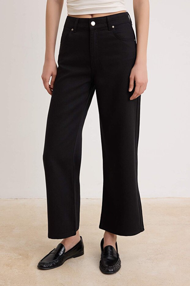 Siyah %100 Tencel Yüksek Bel Culotte Jeans TWOSS26JE00357 - 3