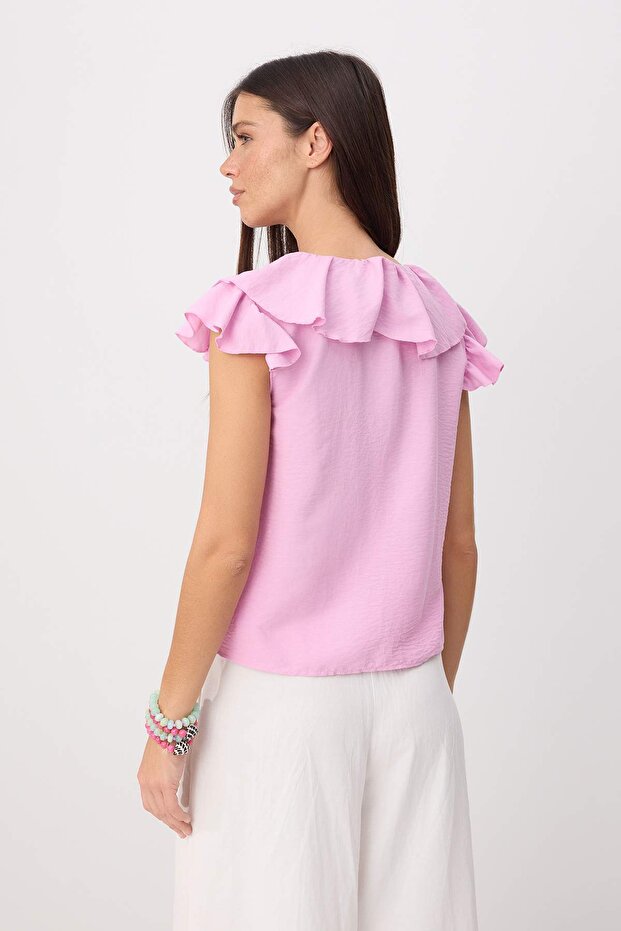 Açık Pembe Fırfır Detaylı Dokuma Bluz TWOSS26BZ00766 - 4