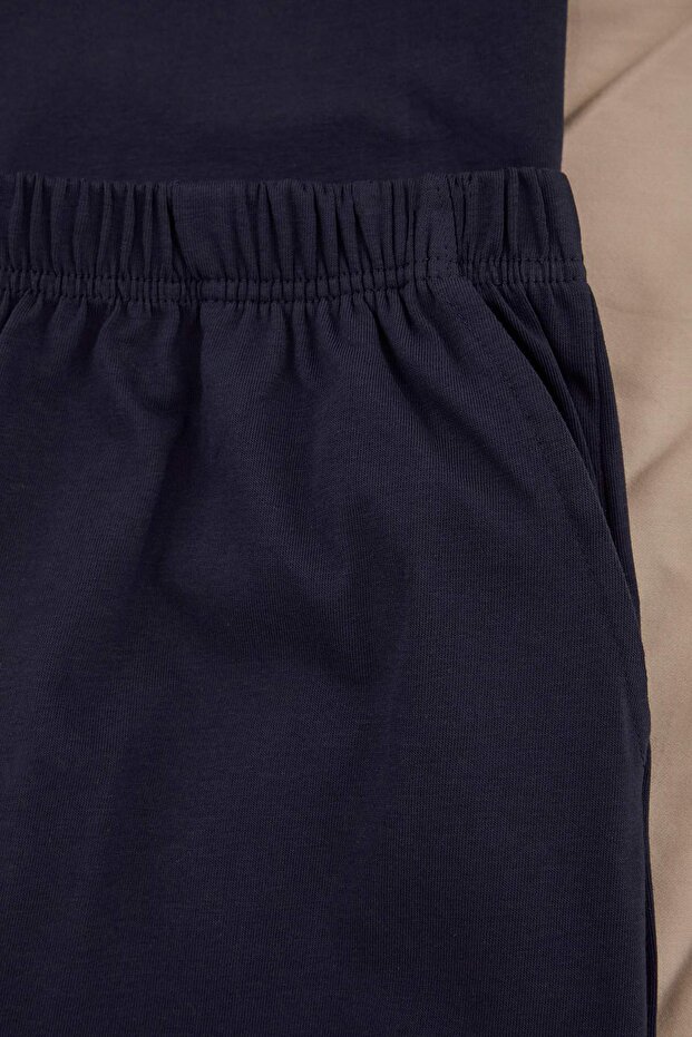 Lacivert Regular Kesim Yazı Baskılı Pamuklu Pijama Takımı TMNSS26PT00024 - 5