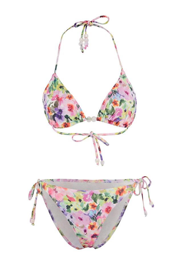 Şal Desen Üçgen Kaplı Sim Dokulu Normal Bel Regular Bikini Takımı TBESS26BT00111 - 4