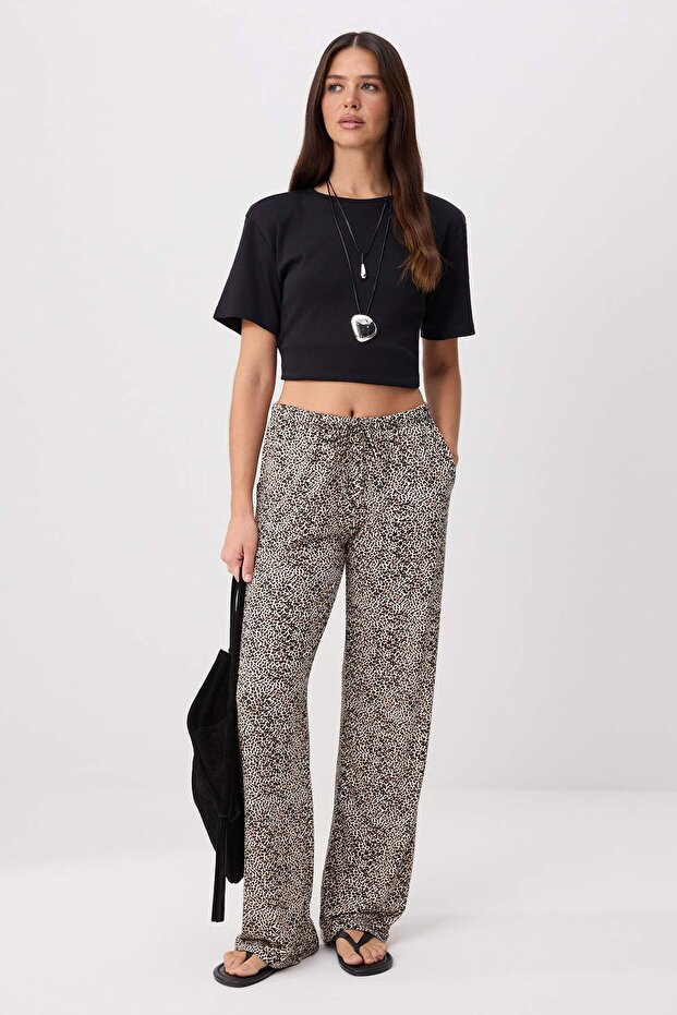 Çok Renkli Animal Wide Leg/Geniş Paça Beli Lastikli Normal Bel Yumuşak Örme Pantolon TWOSS26PL00216