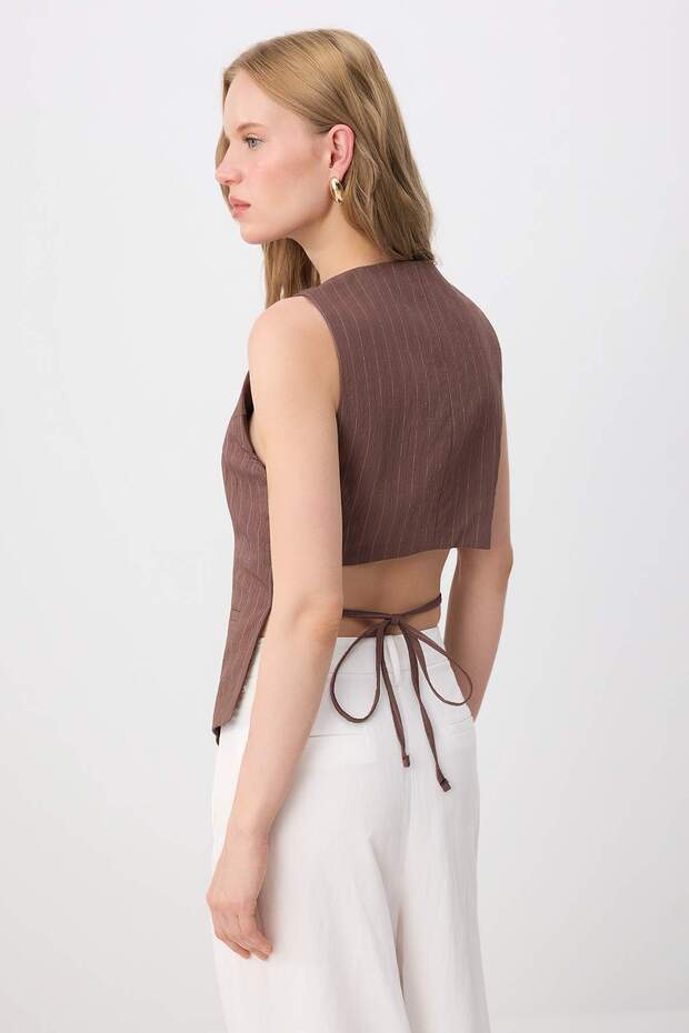 Brown Back Detailed Striped Vest Twoss26Ye00075