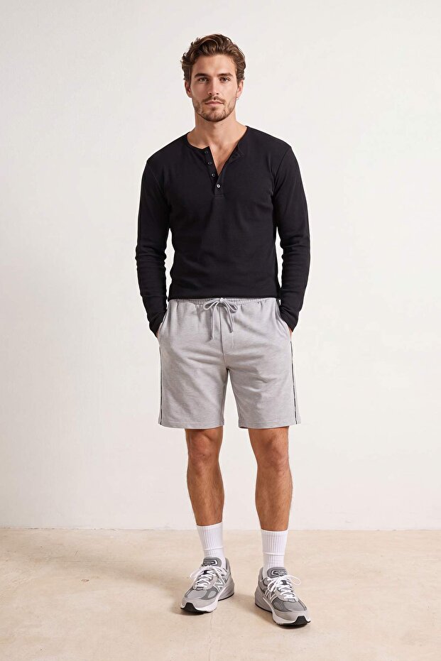 Gray Regular Fit Knitted Shorts & Bermuda with Side Piping Tmnss26Sr00036