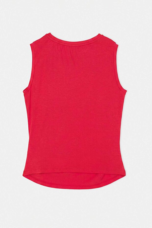 Kırmızı Fitted/Vücuda Oturan Kayık Yaka Kolsuz Yumuşak Örme Bluz TBBSS26AF00249 - 6