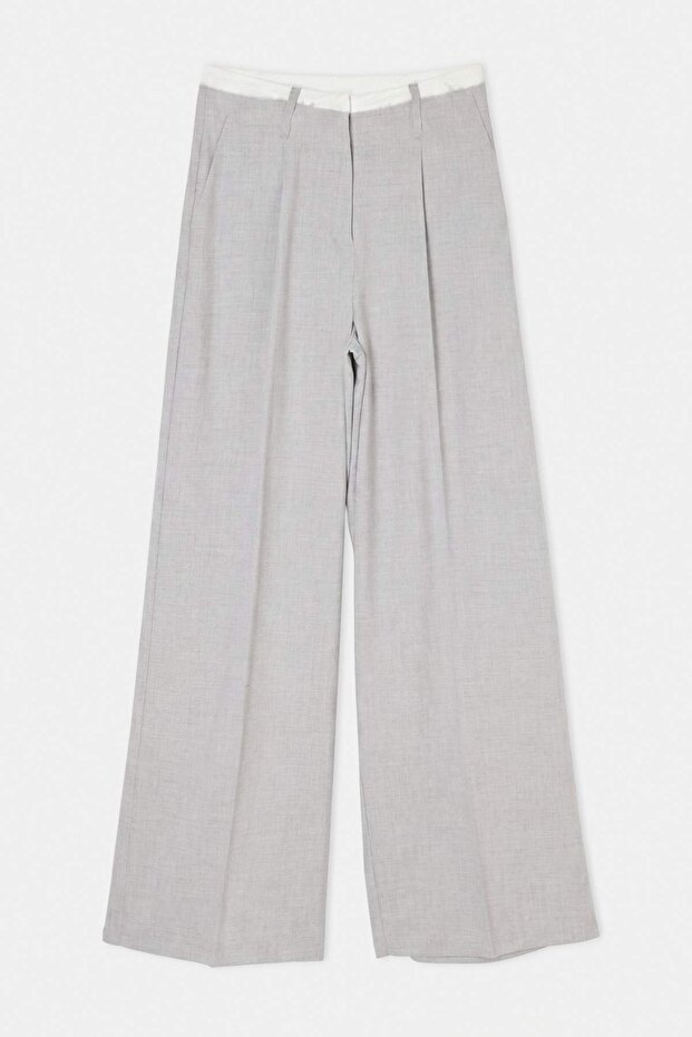 Gri Bel Detaylı Wideleg Pantolon TWOSS26PL00227 - 4