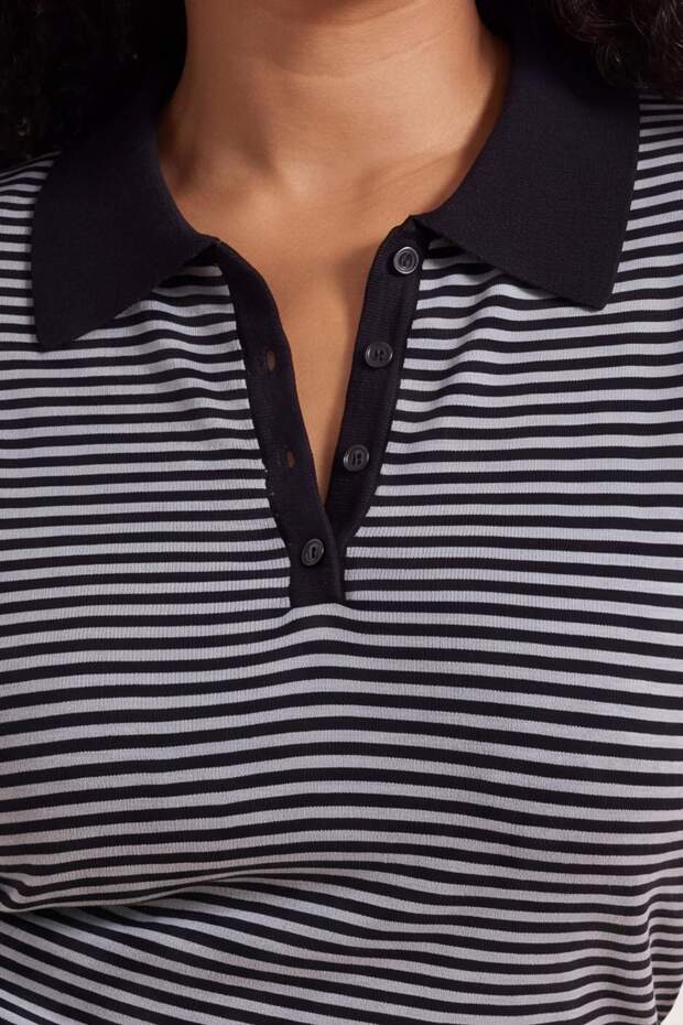 Lacivert Çizgili Polo Yaka İnce Yazlık Triko Bluz TBBSS26AF00205 - 4